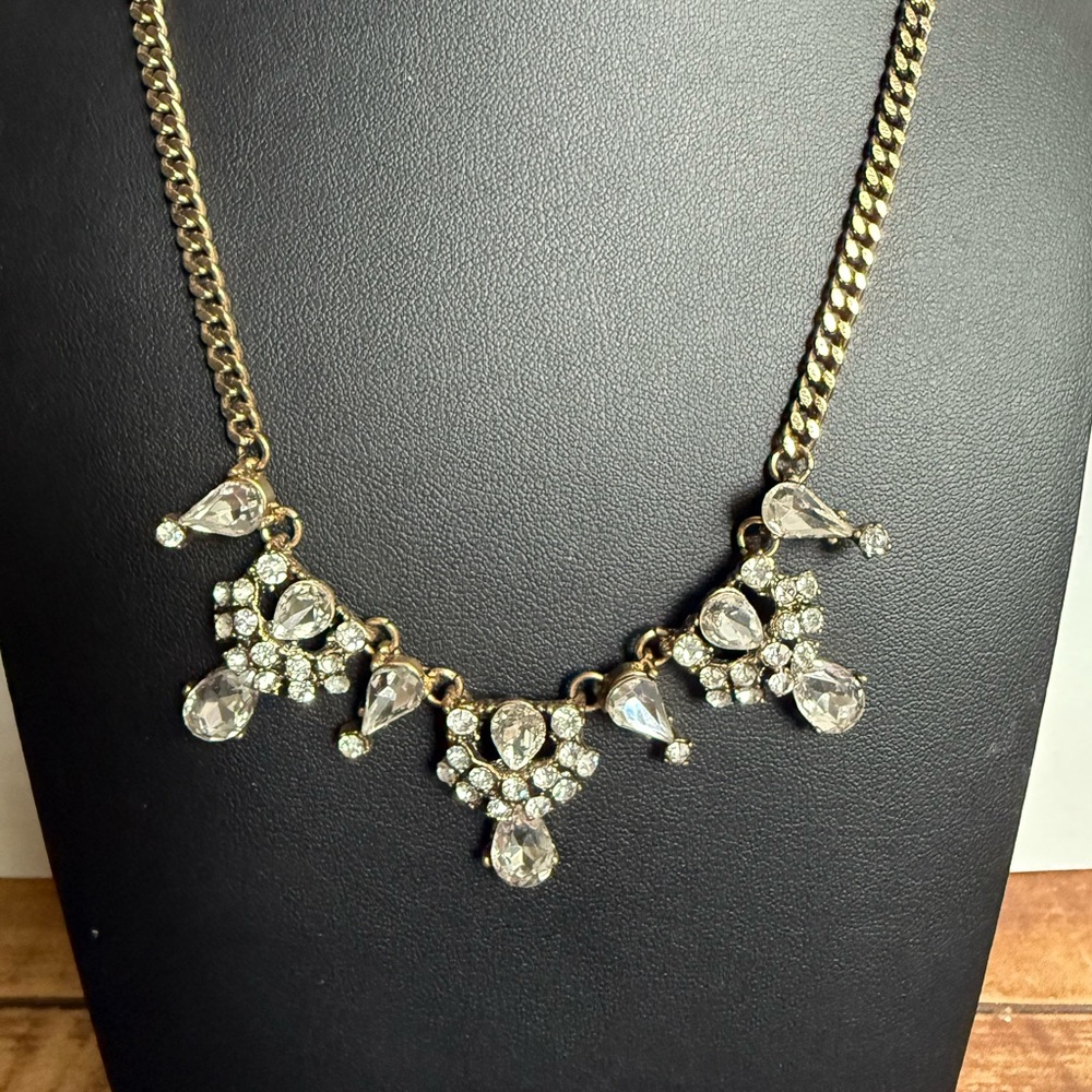 Gold Tone Necklace with Prong Set Crystals - Picture 3 of 14